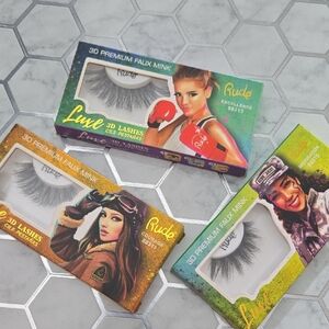 RUDE Luxe 3D Faux Mink False Lashes — Black 3PC TRIO